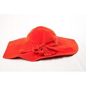 Vintage 1960's Women's Hat Burnt Orange Velvet Wide Brim Chapeau Cord On Brim
